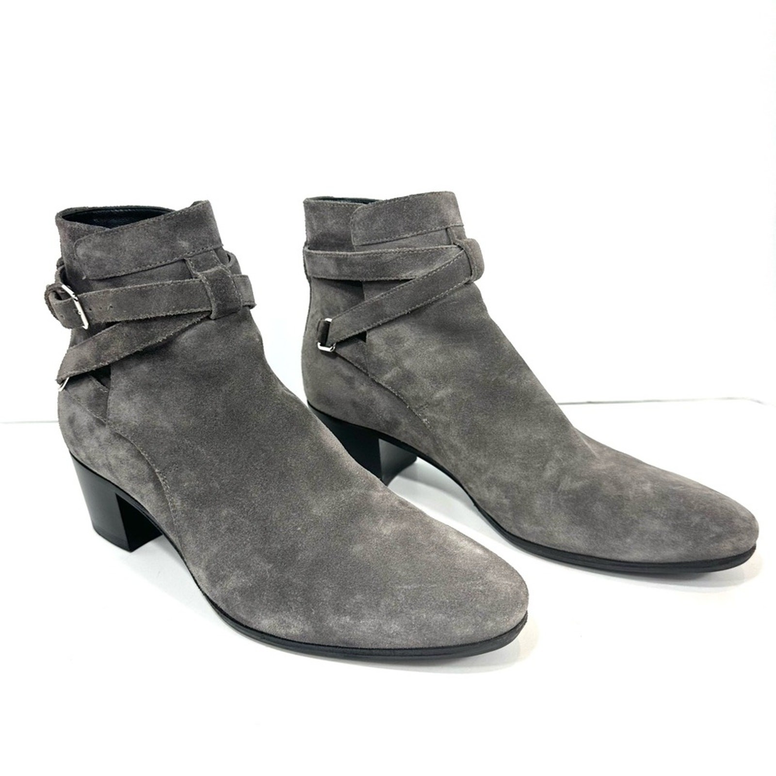 Stivaletto SAINT LAURENT Blake Jodhpur grigio pelle scamosciata fibbia EU 39 US 39 5