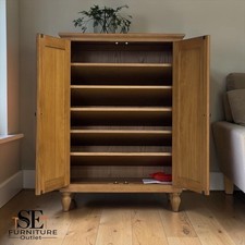 Solid Oak & Quality Oak Veneer Shoe Cupboard From the Elkstone Mellow Oak Range