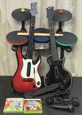 Xbox 360 Guitar Hero World Tour Drum Set Kit Bundle Lot Drums 2 Guitars Game Mic