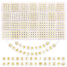 1400pcs Round Letter Beads for Jewelry Making, 28 Style Gold AZ Alphabet Acry...