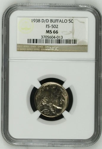 1938 D/D Buffalo Nickel FS-502 NGC Certified MS66 5 Cent Coin