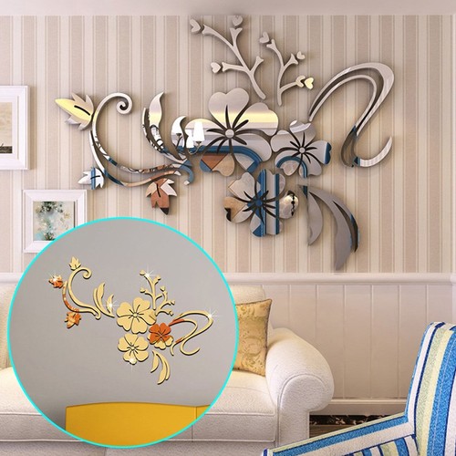 Removable DIY Mirror Flower Wall Sticker Acrylic Mural Decal Home Room Decor US - Picture 3 of 29
