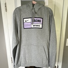 Nike Men's Gray Racing Just Do It Graphic Pullover Hoodie Pockets 2XL