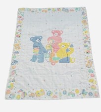 Vintage HTF 1986 C. Amsinck Teddy Bear 42" x 32" Baby Quilt/ blanket