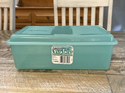Vintage Sterilite Flip Tops Plastic Storage Container Box Green Tint 1996 Hinged