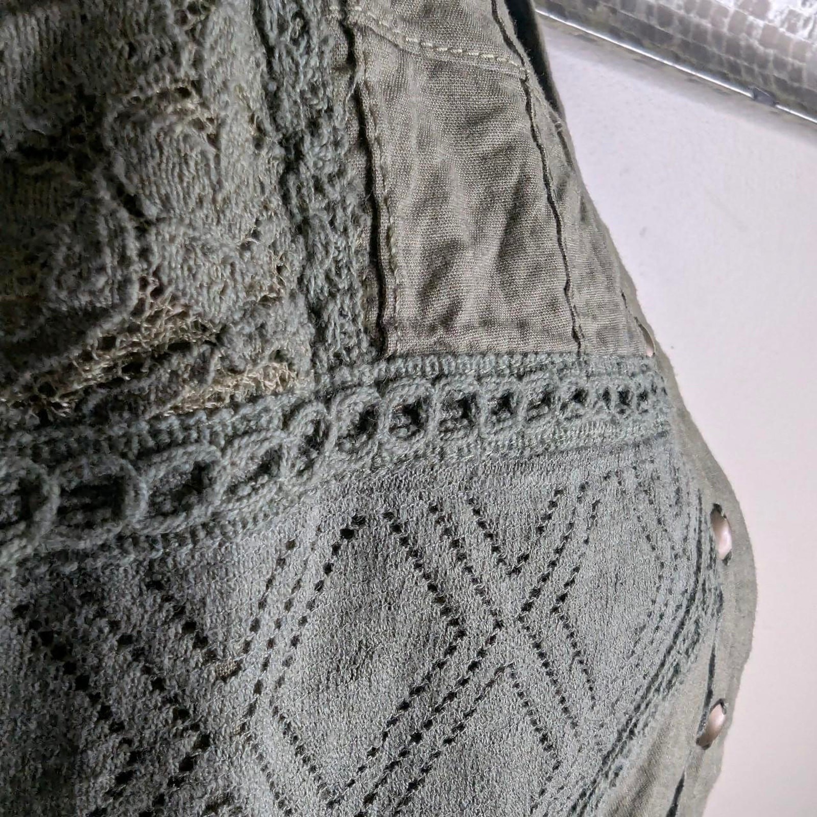 olive green patchwork jacket XL - image 3