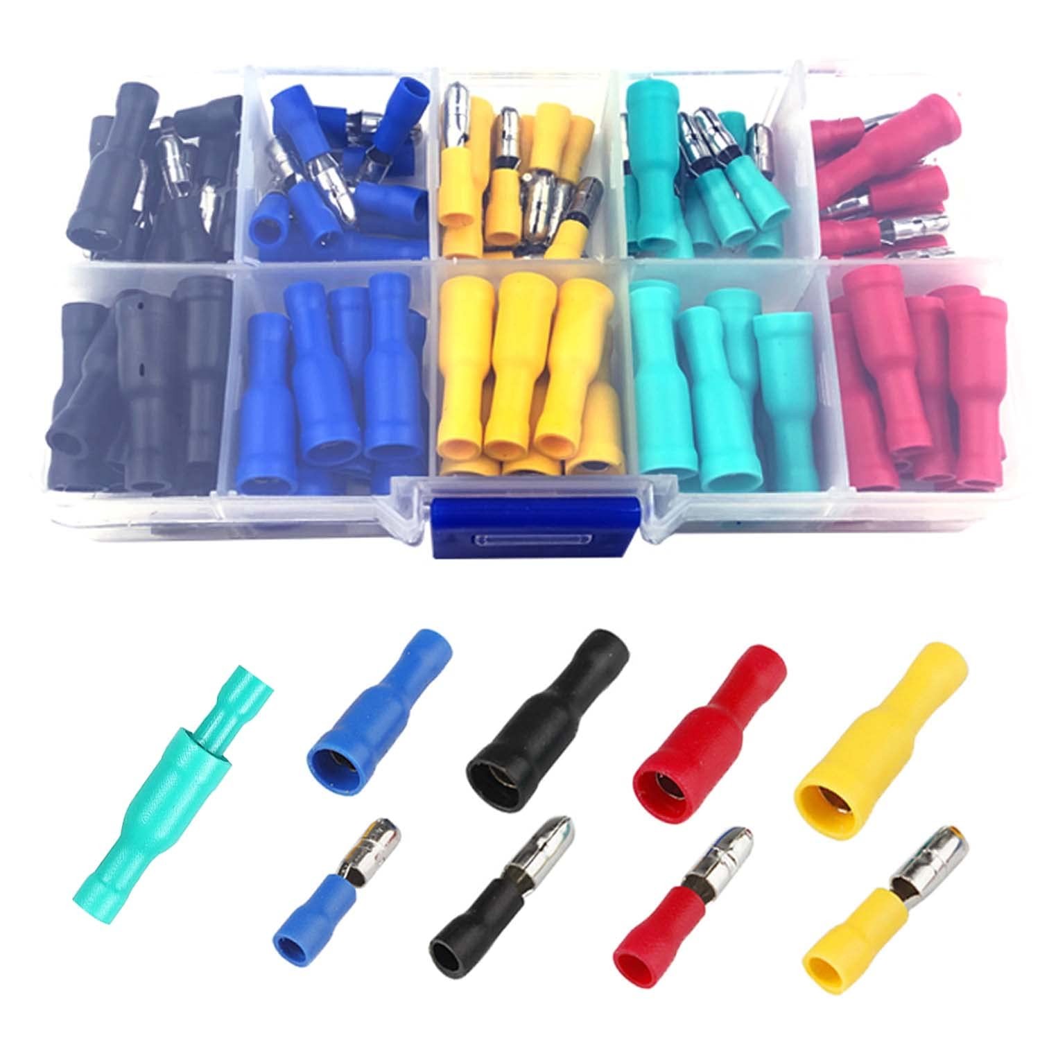 Electrical Connectors, 100Pcs Insulated Male and Female Bullet Butt 100pcs