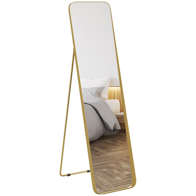 Ganzkörperspiegel goldfarben 40x160cm Metallrahmen MDF Rückseite gebogene Ecken HD Fit