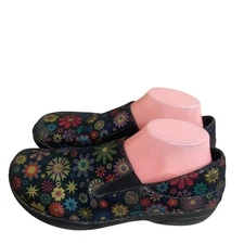 Spring Step Manila Leather Comfort Slip On Clogs Black womens Floral Shoes 9.5m