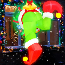 4ft Inflatable Grinch Leg Wreath With Rotating Led Lights For Yard & Garden Deco