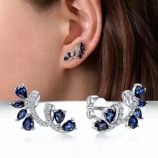 2Ct Pear Cut Lab Created Blue Sapphire Stud Earrings 14K White Gold Plated