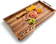 24" Large Charcuterie Tray with Handles, Extra Long Wooden 24 Inch, Acacia 