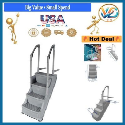 Weather Resistant Above Ground Pool Steps with Adjustable Handrails 48-54'' White