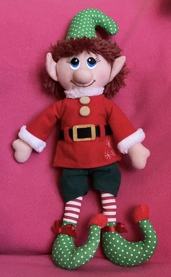 The Elf Company Weihnachtselfe Junge Wollhaar grün rot Outfit weiches Plüschtier 15 Zoll
