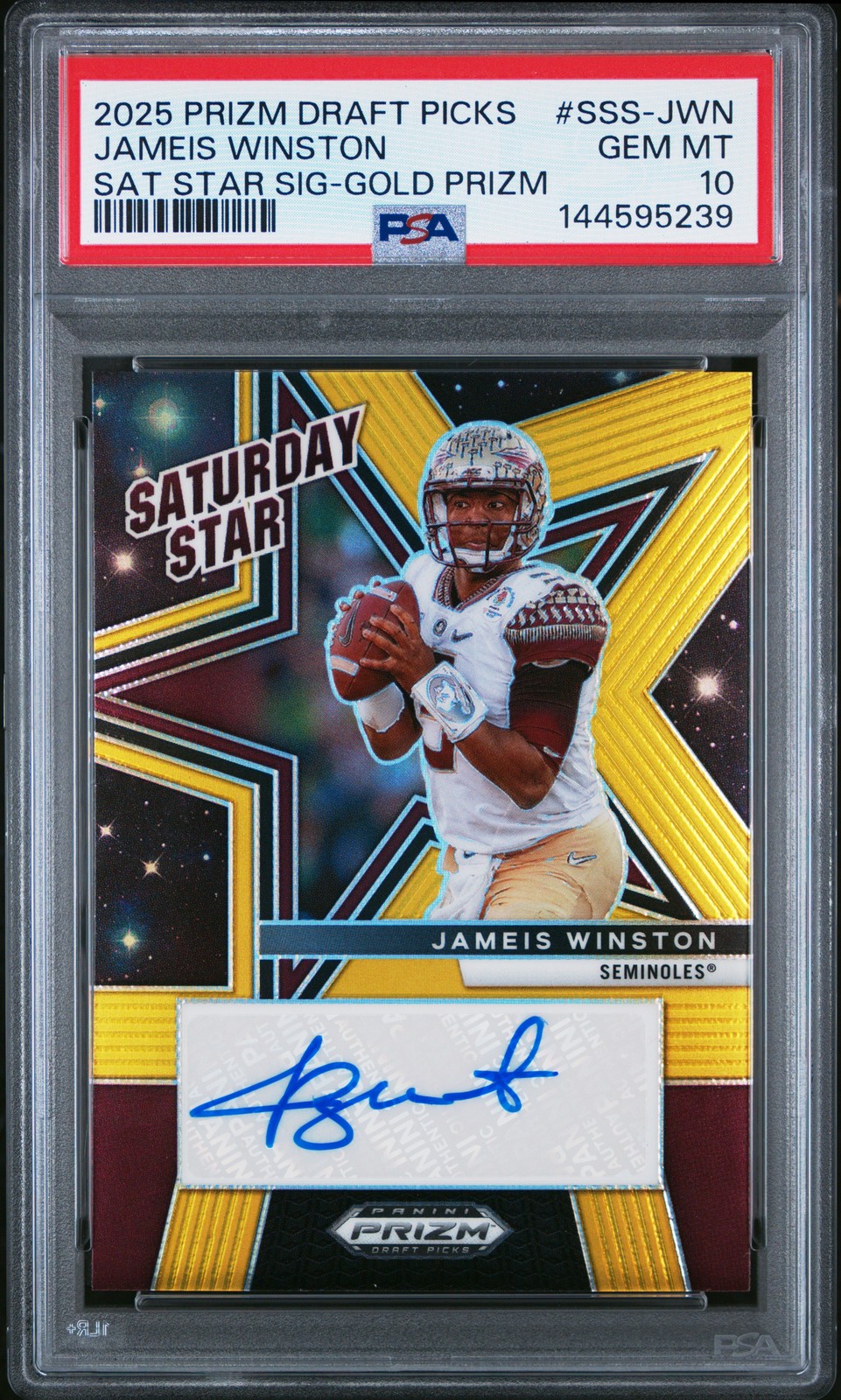 202 Prizm Drft Pcks Sat. Star Signature #SSS-JWN Jameis Winston -Gold /10 PSA 10
