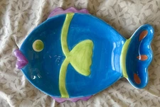 Thermo-Serv Hand Painted Blue Serving Platter (Chips And Dip), 15”