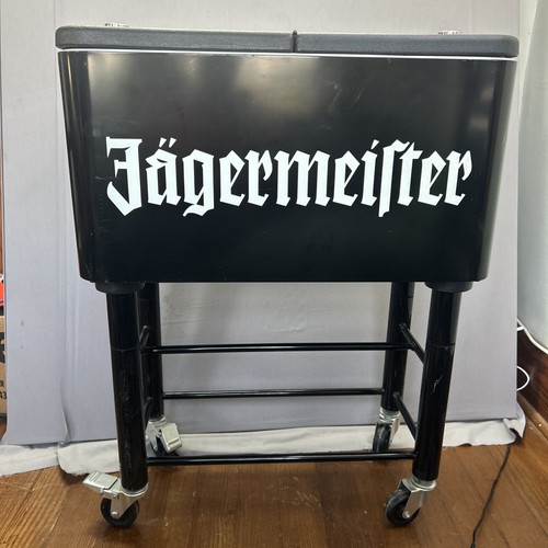 Rare Jagermeister Rolling Metal Ice Chest Cooler W Stand Promotional Collectible