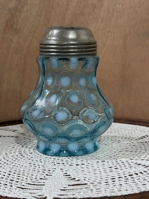 Antique Northwood Blue White Opalescent Inverted Coin Spot Sugar Shaker