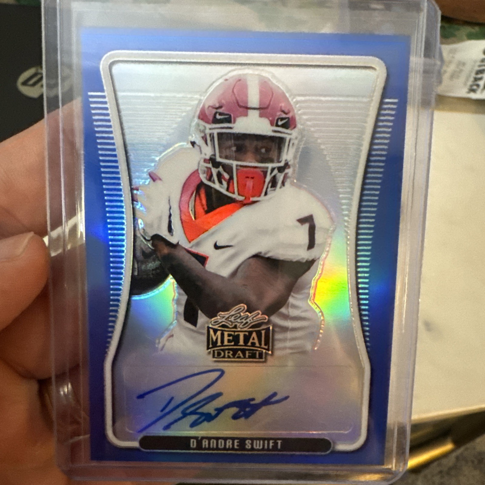 D'Andre Swift Leaf Metal Draft Autograph Portrait #BAPDS1 Blue Mojo