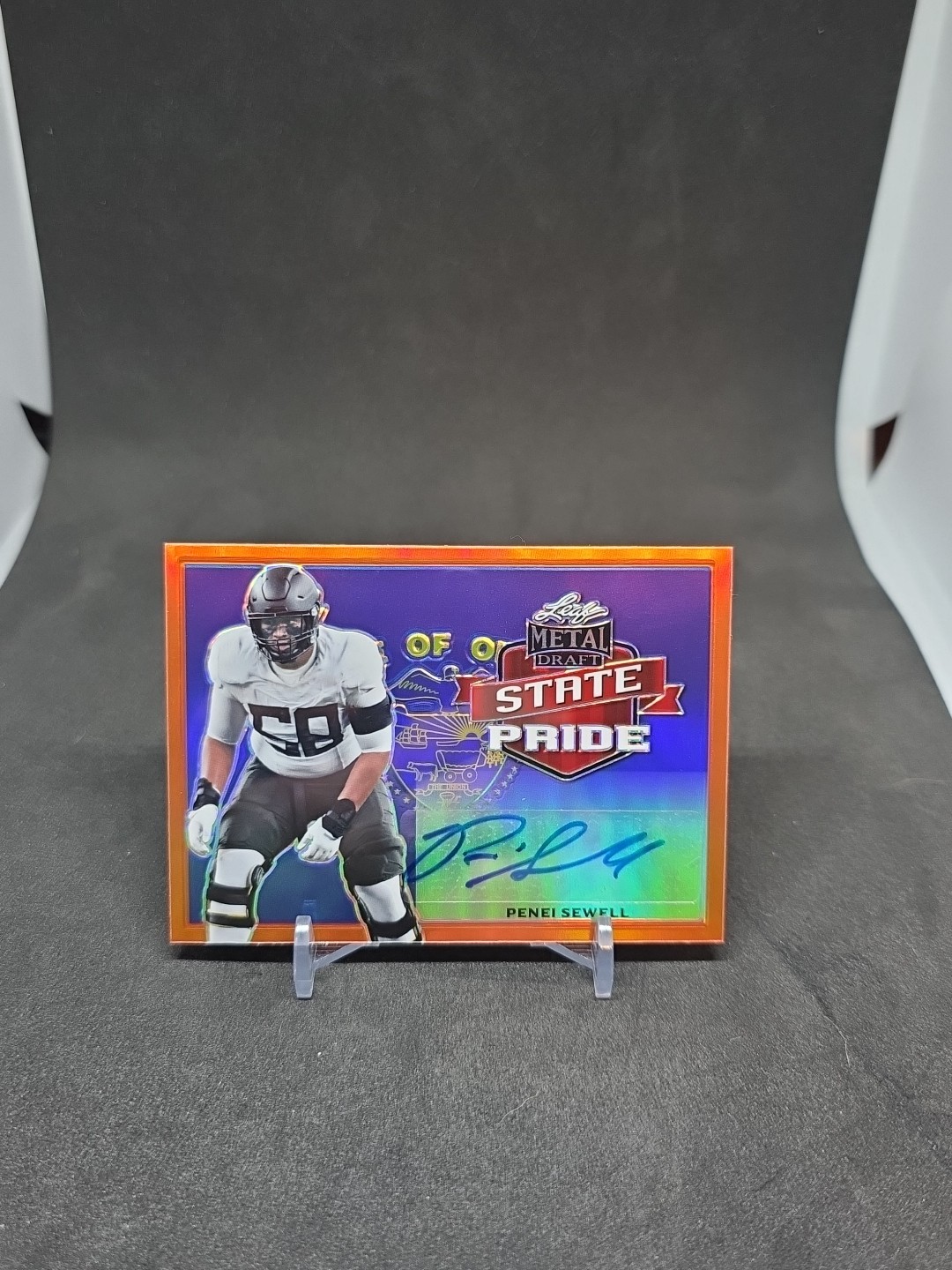 Penei Sewell Leaf Metal Draft State Pride Autographs #SPPS1 Orange Mojo