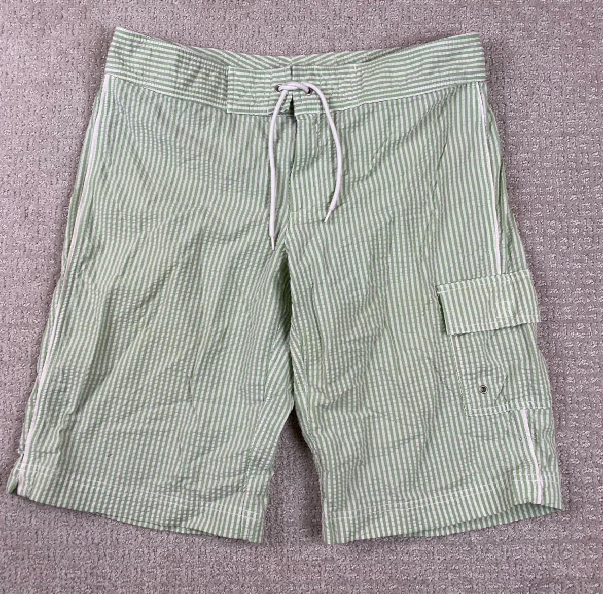 J Crew Board Shorts Womens Size 10 Seersucker Green White Striped Cargo Beach