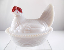 Mid Century Westmoreland Milk Glass Hen on a Nest with Original Foil Label