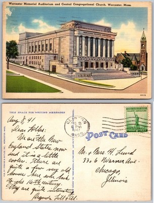 Worcester Memorial Auditorium Worcester MA Postcard