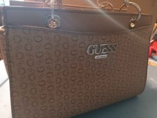 GUESS Los Angeles Small Tan Brown Monogram G Pattern Satchel Handbag Purse
