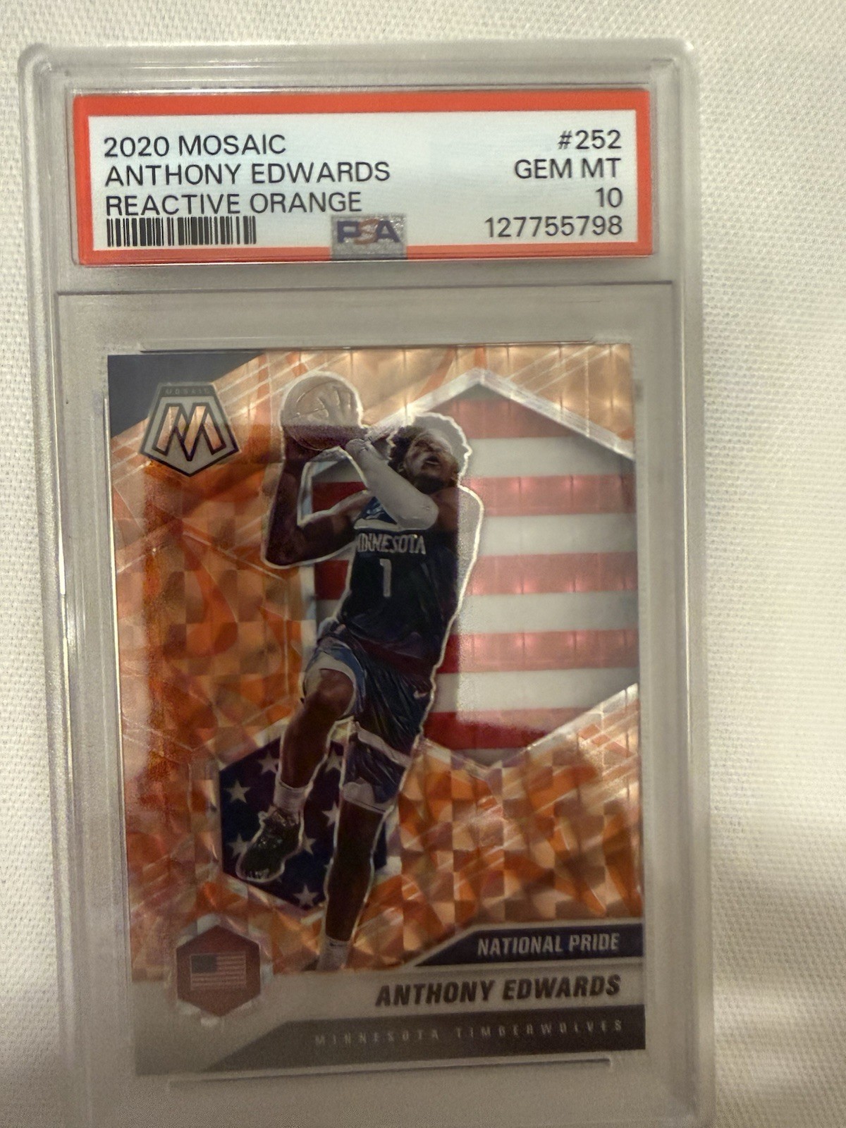 2020 anthony edwards mosaic reactive orange #252 psa 10 RC