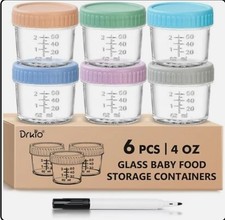 DRKIO 4 oz Glass Baby Food Storage Jars Set of 6 with Lids New Sealed