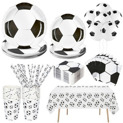 131-teiliges Fußball Party Geschirr Set - 20 Gäste Premium Papier weiß, schwarz 
