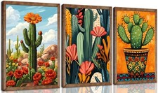 3pcs Framed Mexican Cactus Canvas Wall Art Vintage Desert Floral Posters Boho...
