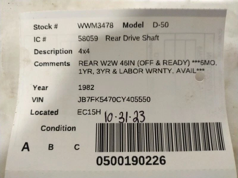 Rear Drive Shaft 4WD Fits 82-86 D-50 617656 Foto 4 de 4