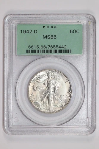 1942-D WALKING LIBERTY HALF DOLLAR PCGS MS66 OGH