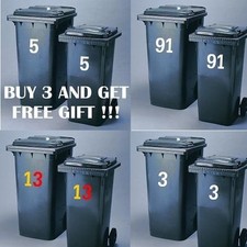 99p Wheelie Bin Number BUY 3 STICKERS & GET FREE GIFT Vinyl IN 19 COLOURS!!! 