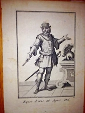 Portrait of a Knight 18th Century Engraving eques dictus ab agno dei Wonderful!!
