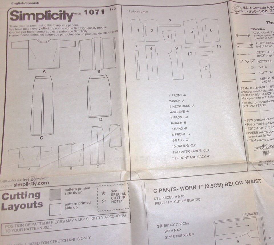 Simplicity Sewing Guild Pattern 1071 Knit Top Vest Skirt & Pants Size 4