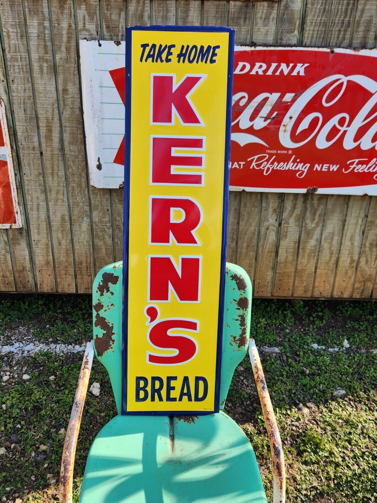 Kern’s Bread Advertising Vertical Embossed Metal Sign 48" Vintage Style Repop