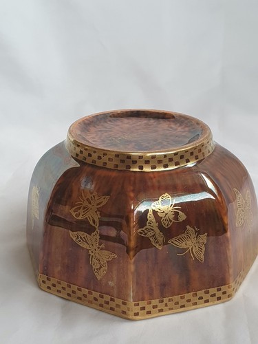 ART DECO WEGEWOOD LUSTREWARE BOWL (E) DISEÑADO POR MARGARITAS-JONES MARIPOSAS - Imagen 12 de 13