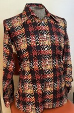 1970s plaid nylon polyester disco button dagger collar shirt