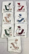 Vintage Handmade Embroidered Cross Stitch Kitchen Tea Dish Towel Dutch Set of 7