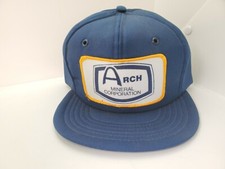 Vintage 1980s Arch Mineral Corporation Patch Blue Snapback Hat Cap USA Made