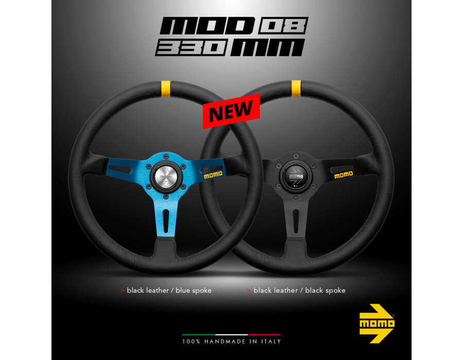 MOMO Mod.08 Racing Steering Wheel 330mm Black Leather Black Spokes