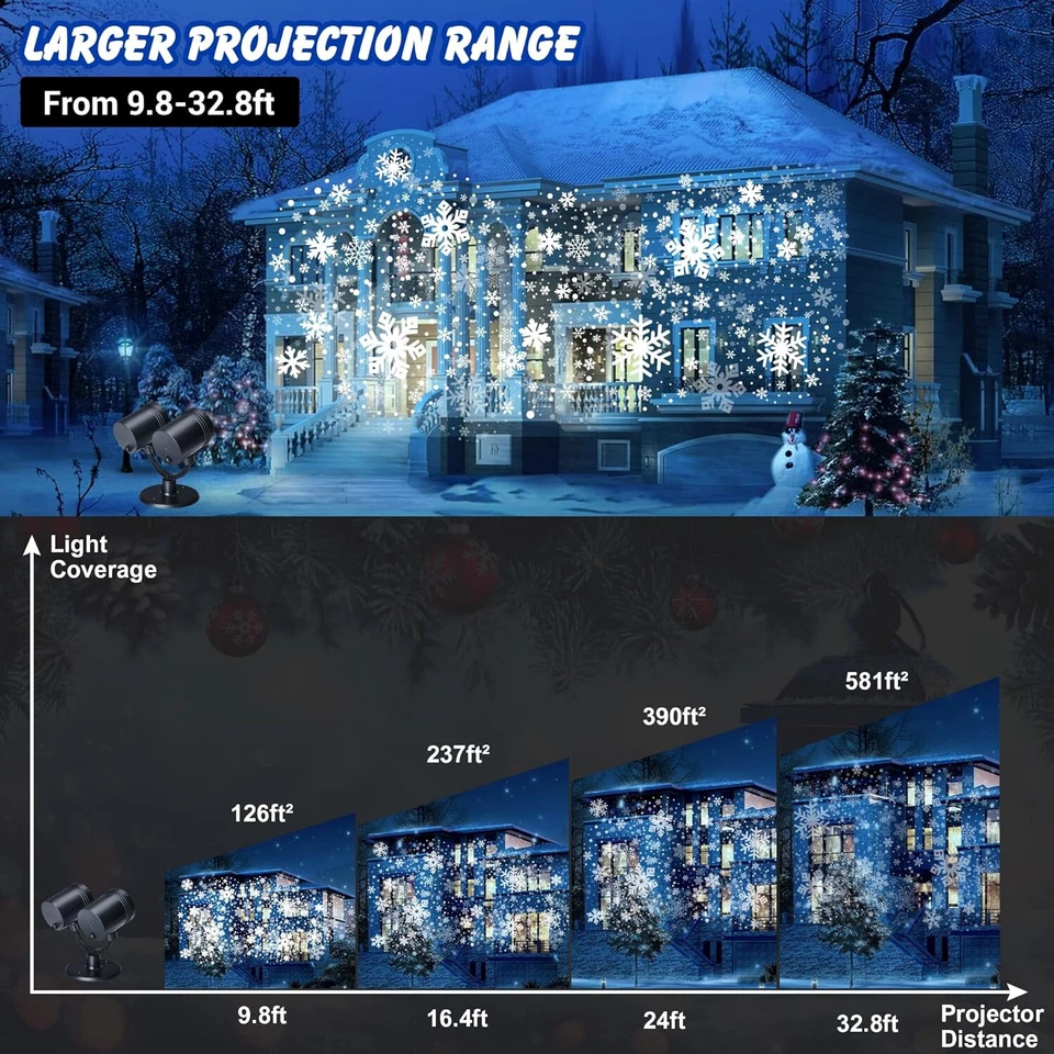 Projektor Weihnachten Aussen Doppelter Kopf Dynamische LED Schneeflocken Timer - Bild 4 von 4