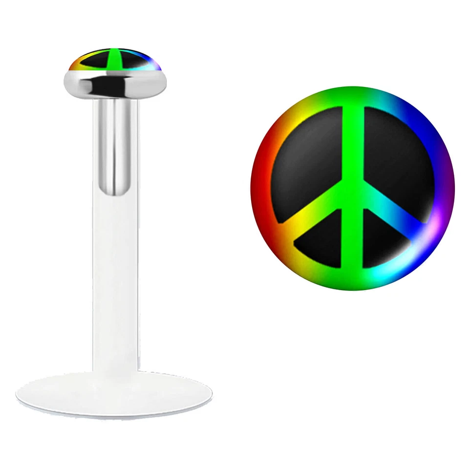 Lippenpiercing Bioflex PTFE Peace Frieden Logo Bunt für Helix Tragus Lippe - Bild 1 von 1