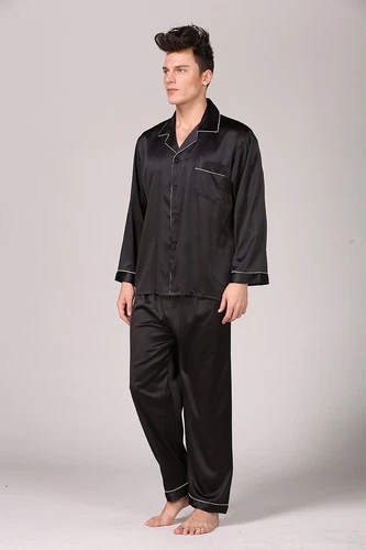 Men's Silk Satin Pajamas Pyjamas Set Long Sleeve Sleepwear Pijama Nightwear - Bild 11 von 50