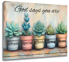 Inspirational Green Succulent Cactus Abstract Wall Art for Bathroom Living Room
