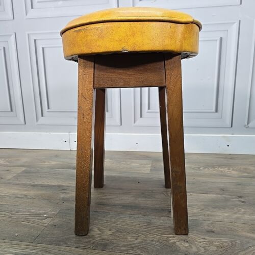 Single Retro Solid Wood Round Vinyl Upholstered Bar Stools Pub Seats - Man Cave - Picture 4 of 24