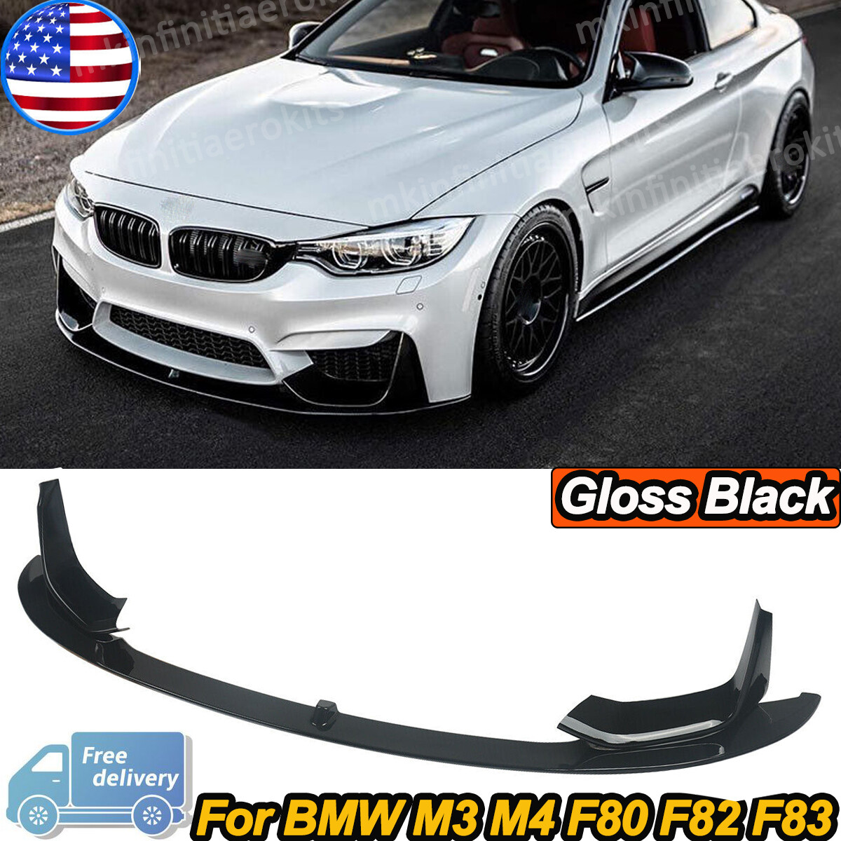 Front Bumper Lip Splitter Gloss Black Fits For BMW F80 F82 F83 M3 M4 2015-2020
