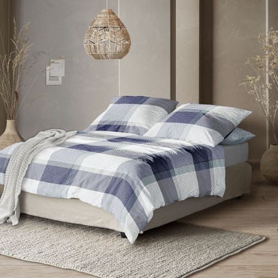 Irisette Seersucker Bettwäsche Easy 8575-20 Kariert Grau Blau 135x200
